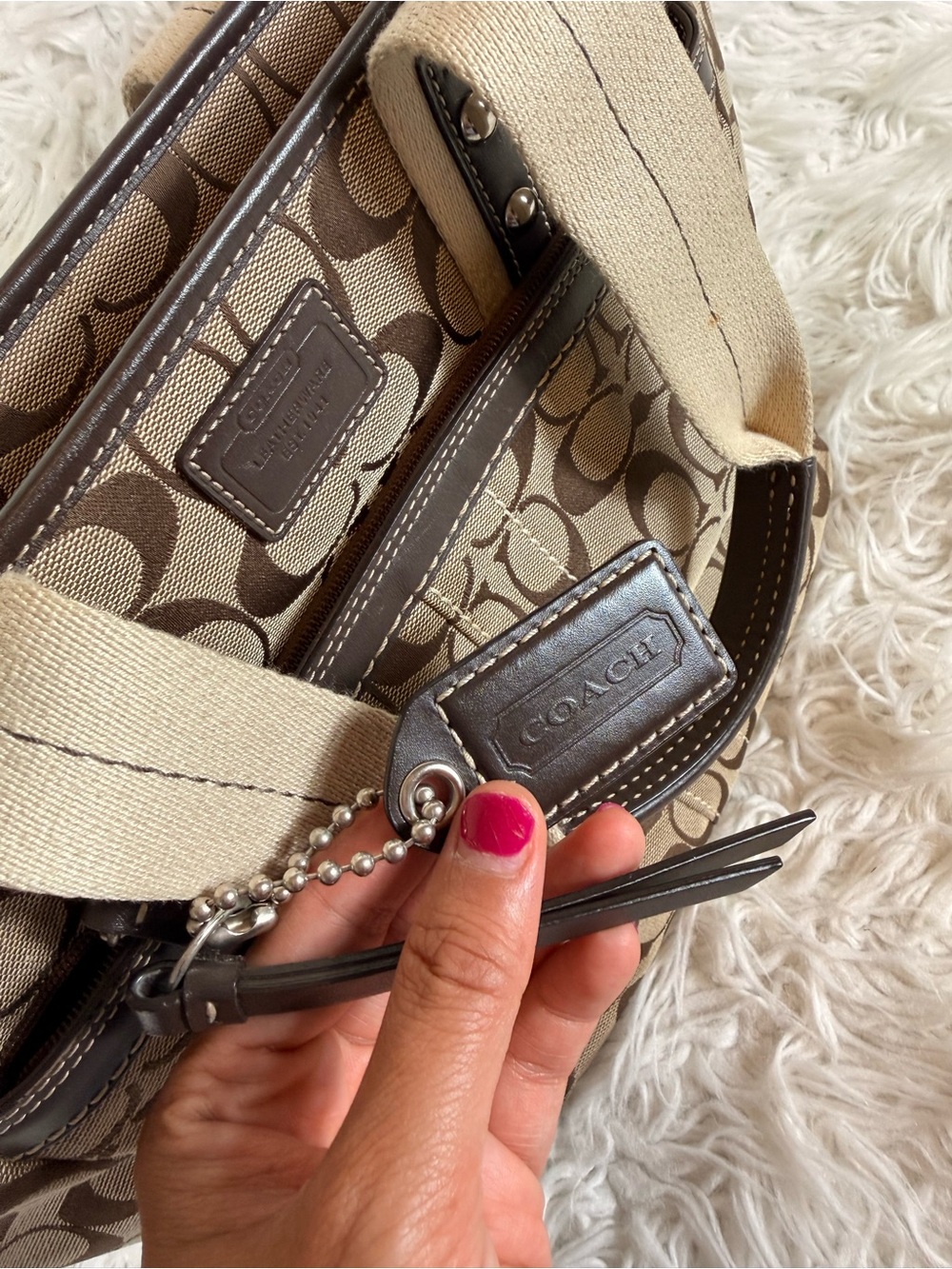 Coach Khaki and Brown Signature Canvas Tote - Picture 5 of 7